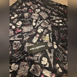 Karl Lagerfeld From Paris Silk Scarf Eiffel Tower Aprox 34 x 34 Pink/ Black New